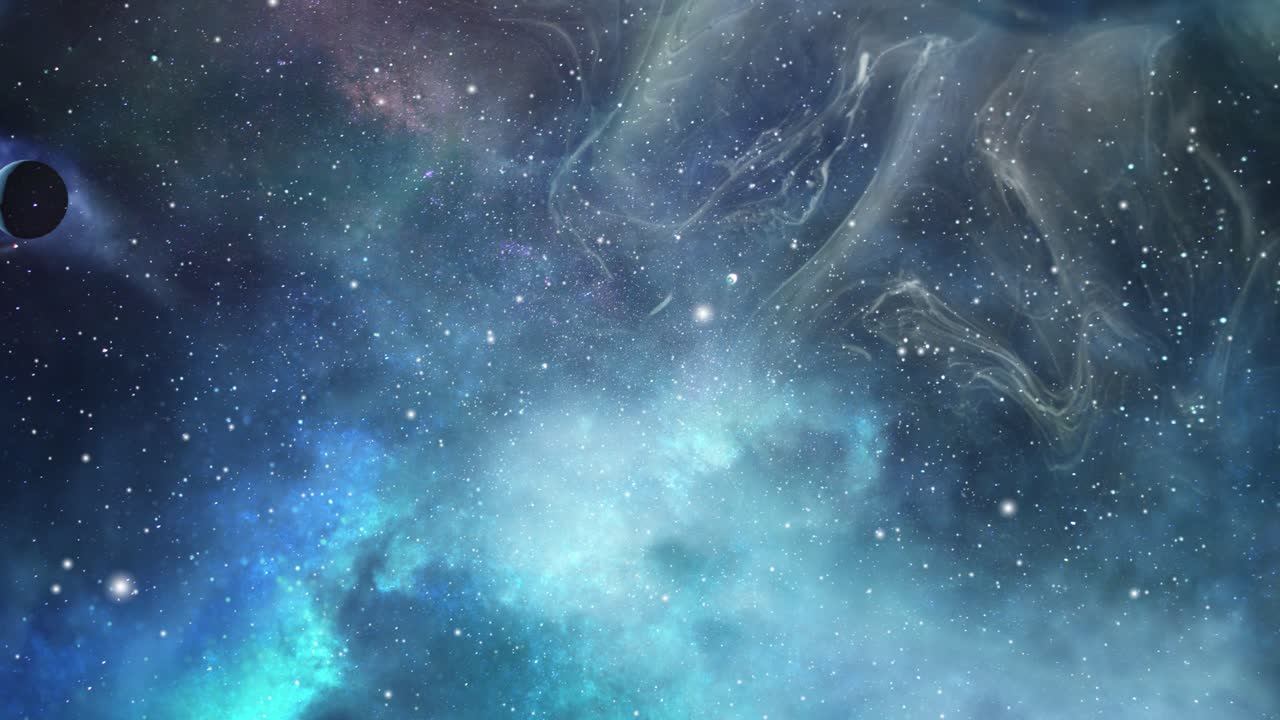 pequeños planetas y nubes nebulosas azules en el universo
