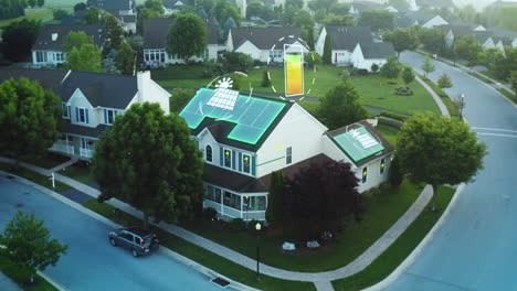 rooftop solar panel array on american home