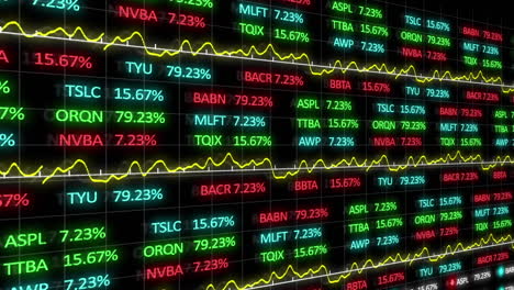 digital animation of stock market data processing against black background