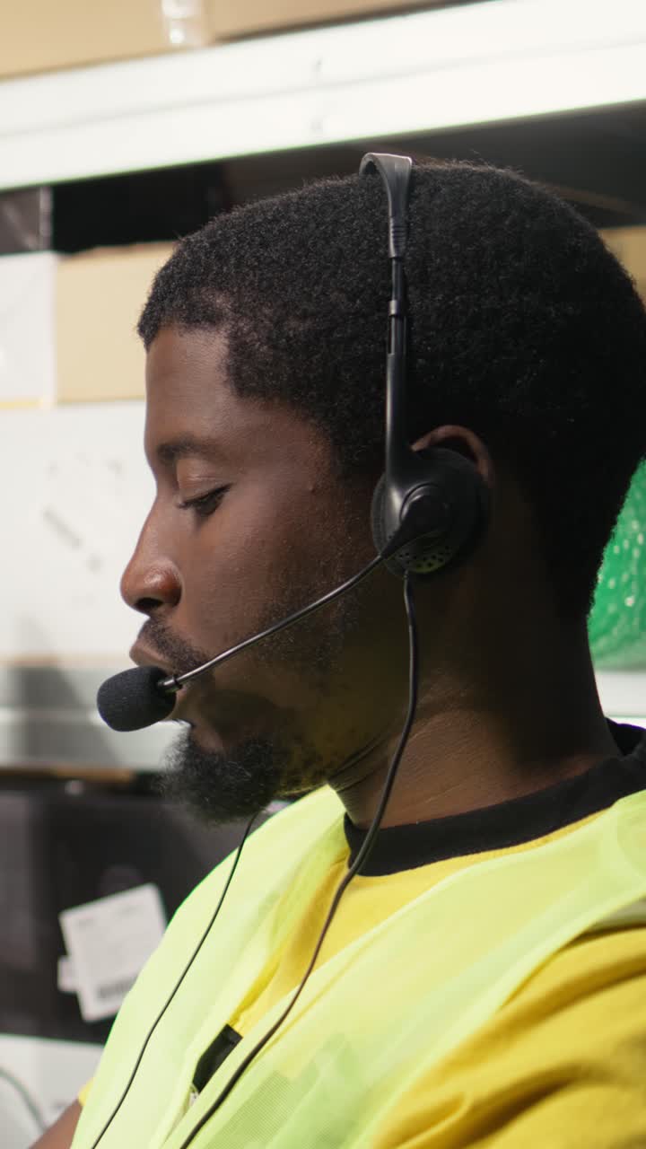 Vertical Video Male call center clerk assisting a person with order mix up problems
