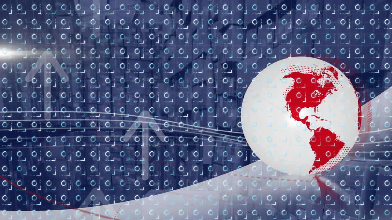 매장 위의 데이터 처리와 함께 지구와 디지털 인터페이스의 애니메이션