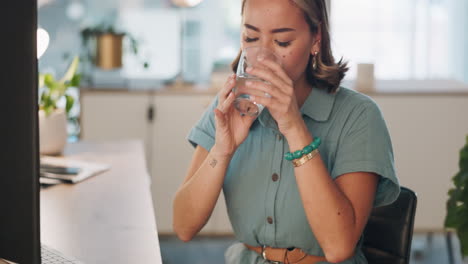 Migraine,-medicine-and-woman-drinking-a-pill-to