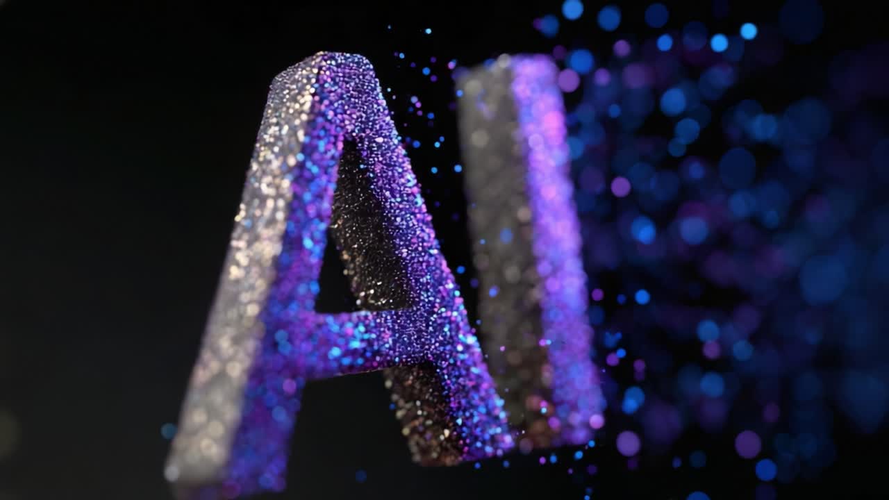 Captivating Transition of AI Lettering: Exploring the Dynamic Visuals of Glittering Text Elements Unfolding in a Fascinating Manner Across Two Distinct Frames