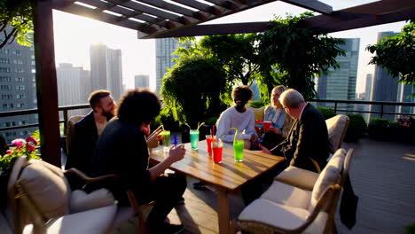 rooftop gathering in a city
