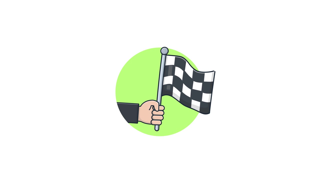 Mão animada agitando uma bandeira quadriculada