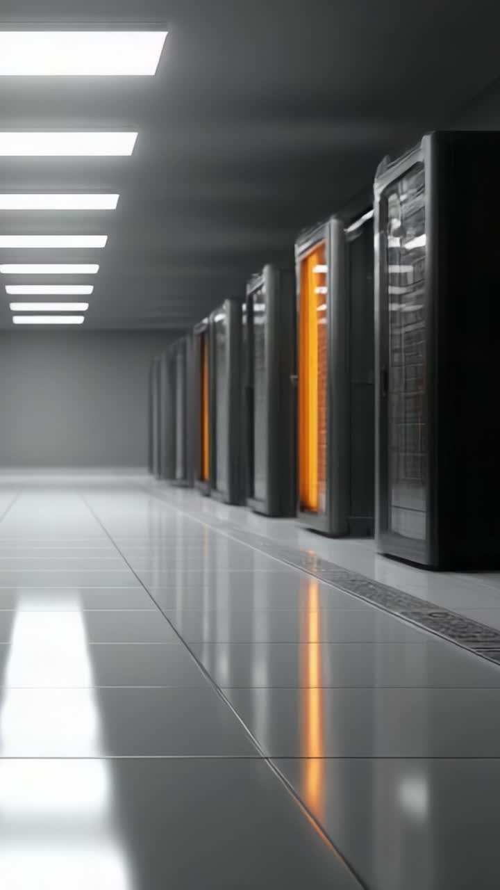 Moderne datacentre viser højteknologiske serverracks med belyste paneler, der fremviser et elegant og effektivt computermiljø