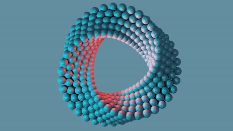 un plano simple con un anillo giratorio retorcido de bolas. representación tridimensional de formas geométricas.