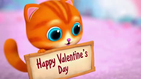 cute cartoon cat with happy valentine's day sign