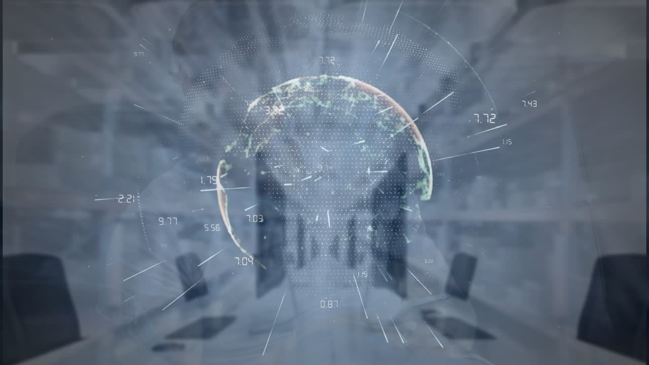 오피스 위의 데이터 처리와 함께 지구상의 애니메이션