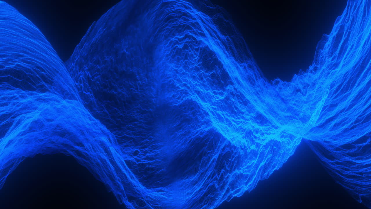 Blue Abstract Wave Energy Flow Background. Motion Graphic Particles Creating Weaving Pattern with Peaks and Troughs and Textured Surface.