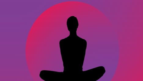 animation of woman meditating silhouette on purple background