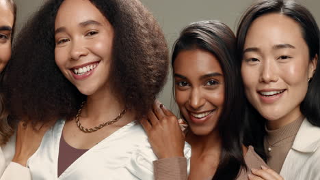 Group,-diversity-and-women-on-a-studio-background