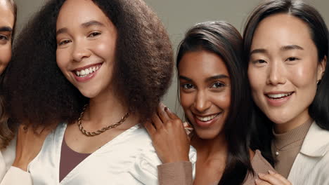 group, diversity and women on a studio background
