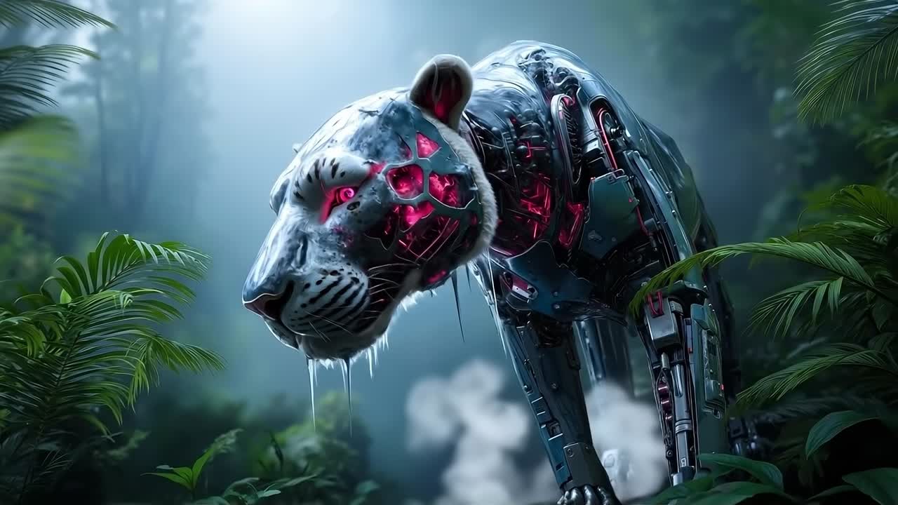 A white tiger with red eyes standing in the jungle