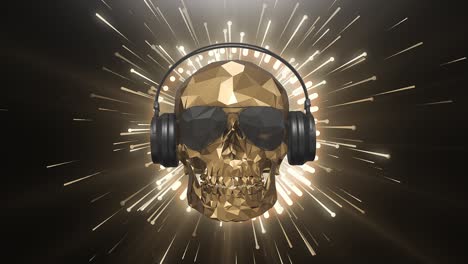 the golden low poly skull of the dj on the background of the equalizer