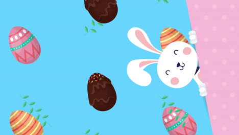 happy easter animated card with rabbit and eggs painted