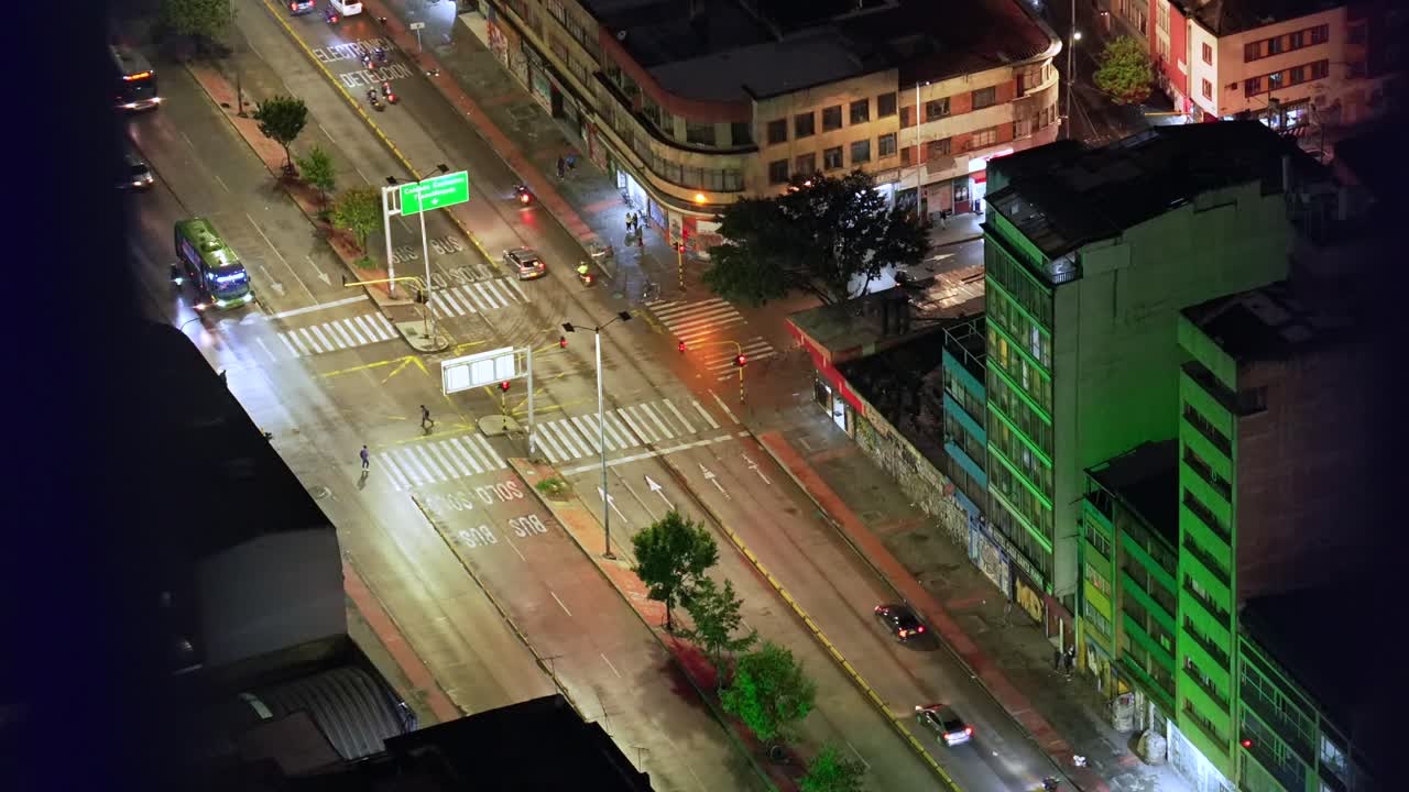 View above Avenida Caracas in Colombia capital city Bogotá traffic at night