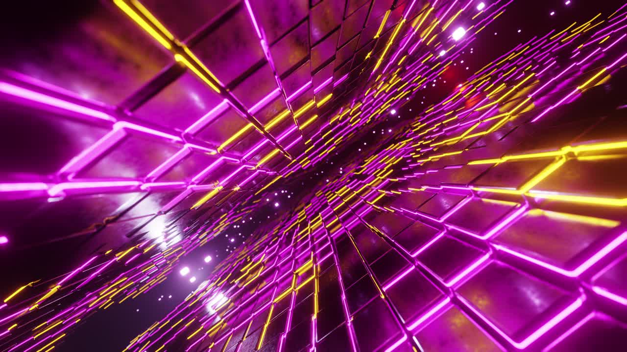 volando lungo un corridoio di cubi luminosi. animazione a loop infinito.