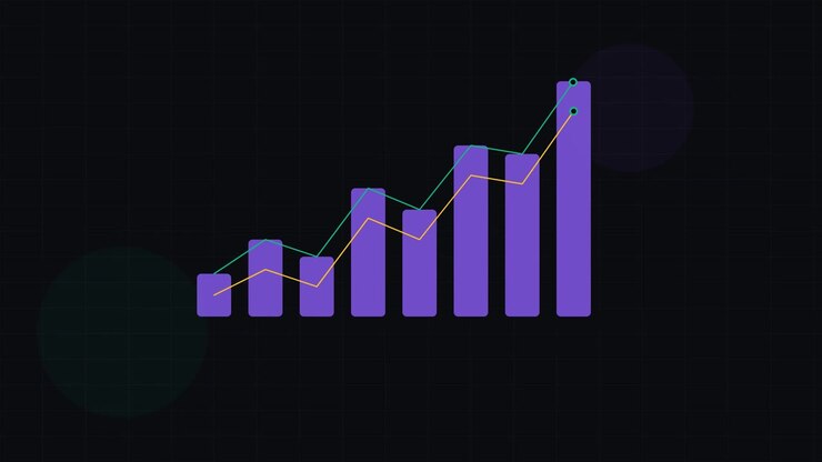Animated Bar Chart with Rising Trend Lines on Dark Background