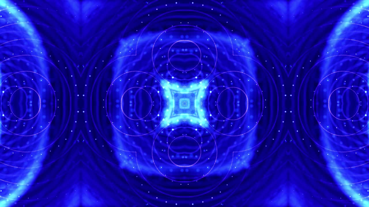 4k looped sci-fi 3d background with light effects. Glow blue particles form lines, surfaces, complex symmetrical structures like in kaleidoscope. Abstract theme of microworld or nanotechnology 20