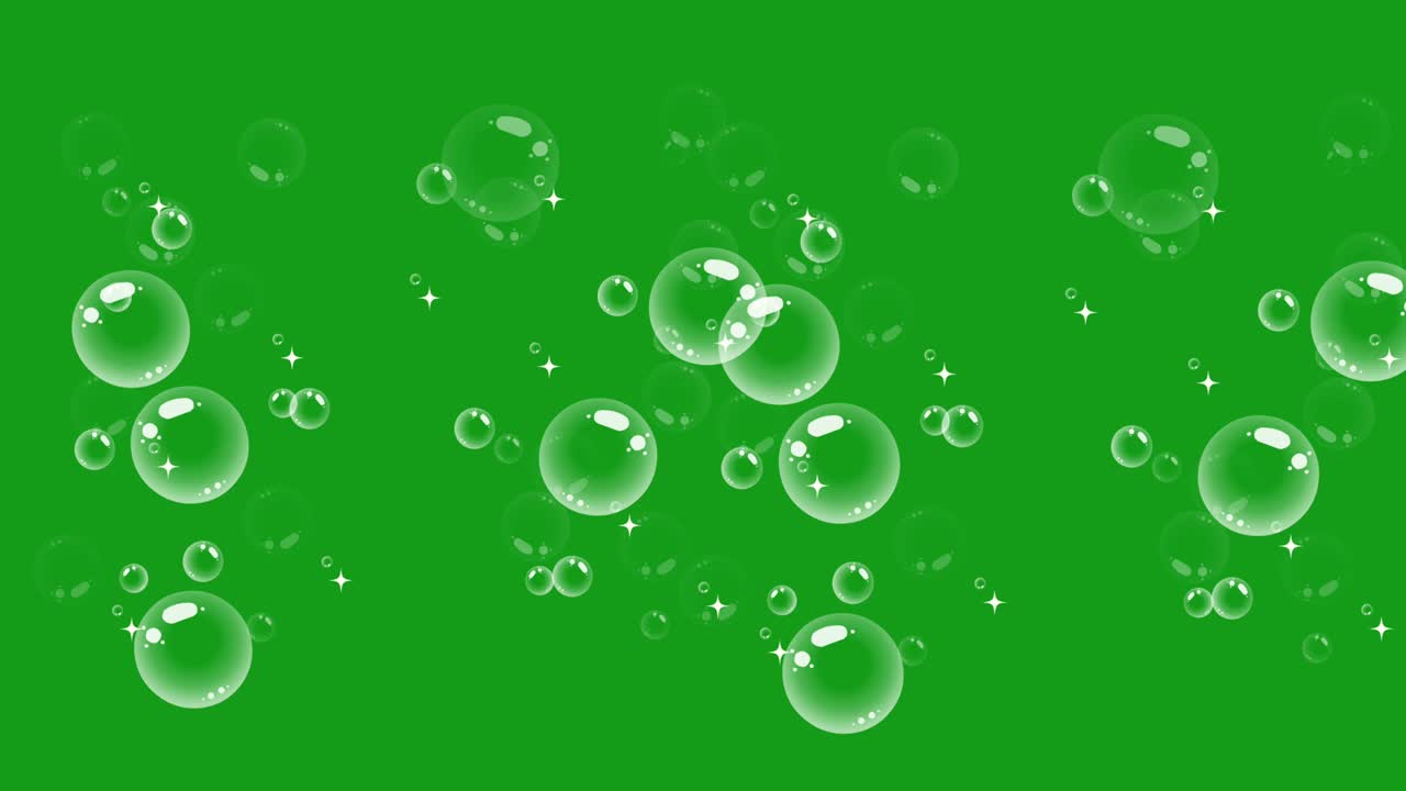 gráficos de movimiento de burbujas de agua con fondo de pantalla verde