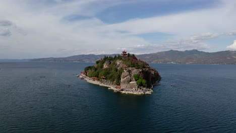 island in the fuxian lake, in yunnan, china.