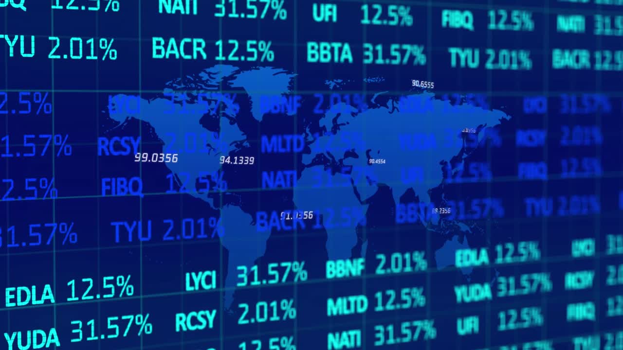 Animation of data processing over blue background