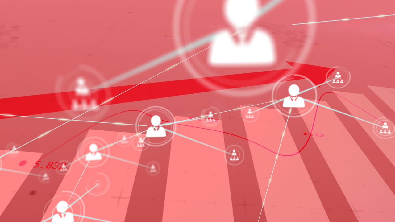 la animación digital muestra datos financieros en aumento en una interfaz de red global.