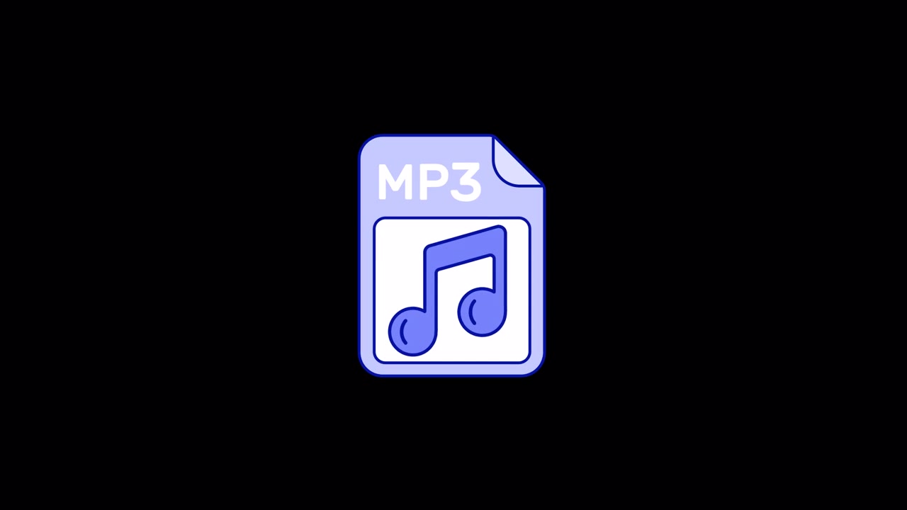 Trasformazione Animata dell'Icona di un File Musicale MP3 su Sfondo Nero.