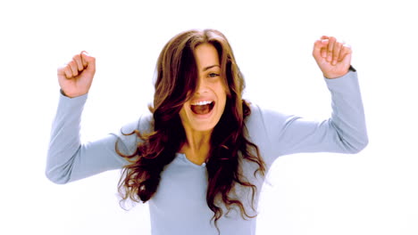 pretty brunette cheering with joy