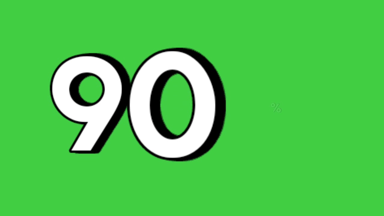 90% percent animation sign symbol on green screen percentage motion graphics for discount and flash sale business concept video element