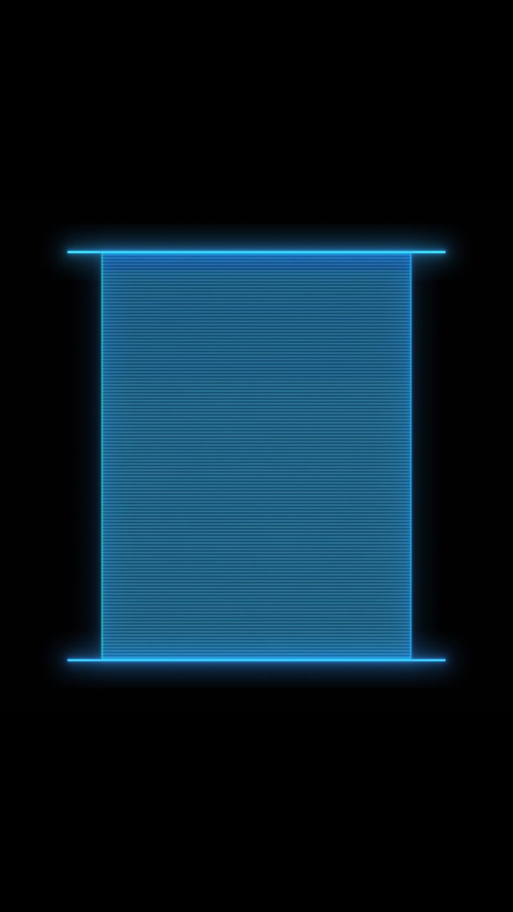 Fond de panneau rectangulaire néon bleu avec des barres lumineuses supérieures et inférieures, de fines lignes horizontales et