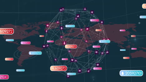 animación de iconos de medios y mapa del mundo en todo el mundo.