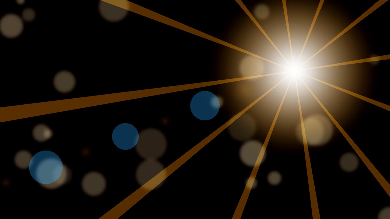 Sfondo astratto con raggi di luce dorati e particelle bokeh fluttuanti