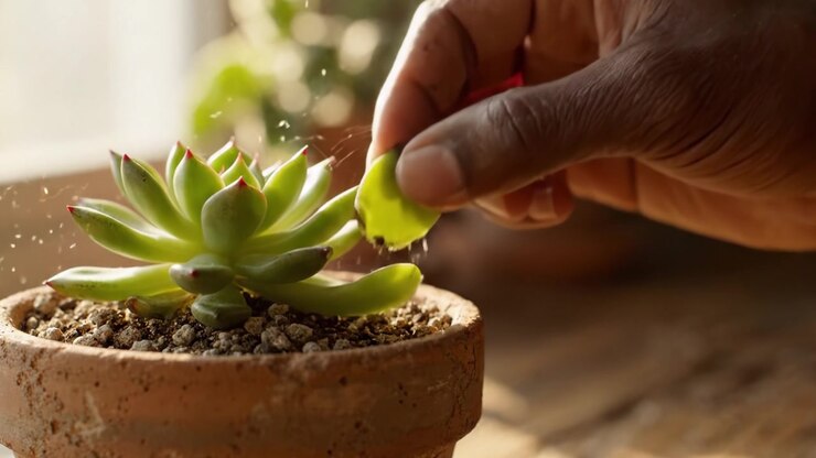 La serenità di una piccola pianta grassa: un primo piano che mette in risalto la bellezza e i dettagli della natura negli spazi abitativi interni