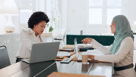 Laptop,-black-woman-and-Muslim-employee