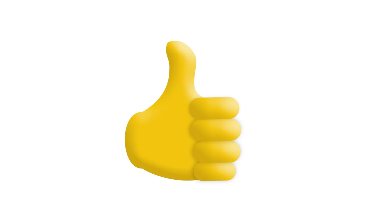Animation of yellow thumbs up like symbol on white background