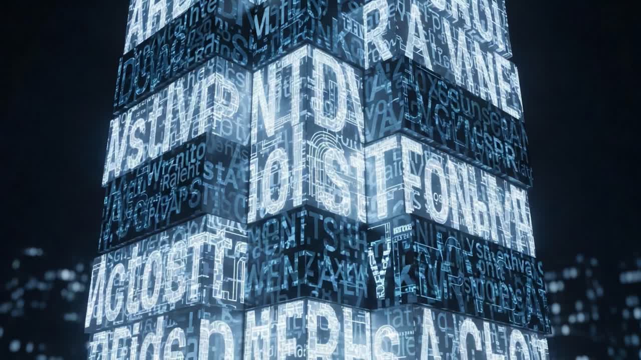 A Dynamic Visual Display of Textual Patterns and Light Effects Interacting in a Futuristic Environment, Creating a Senses of Movement and Innovation