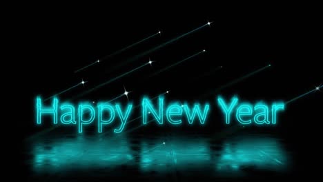 Animation-of-happy-new-year-text-over-fireworks-on-black-background