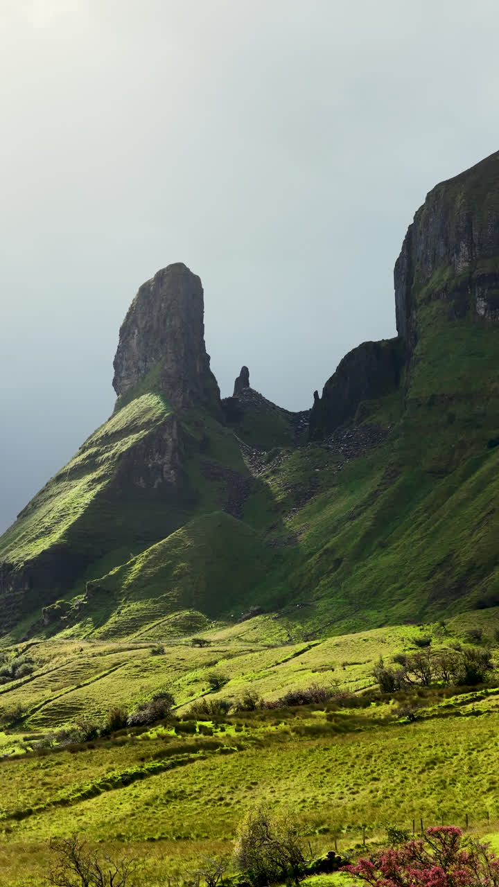 Aerial view of rock formation located in county Leitrim, Ireland called Eagles Rock in 4k Vertical Format