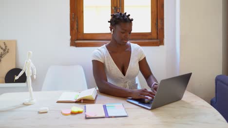 black woman working remotely at home