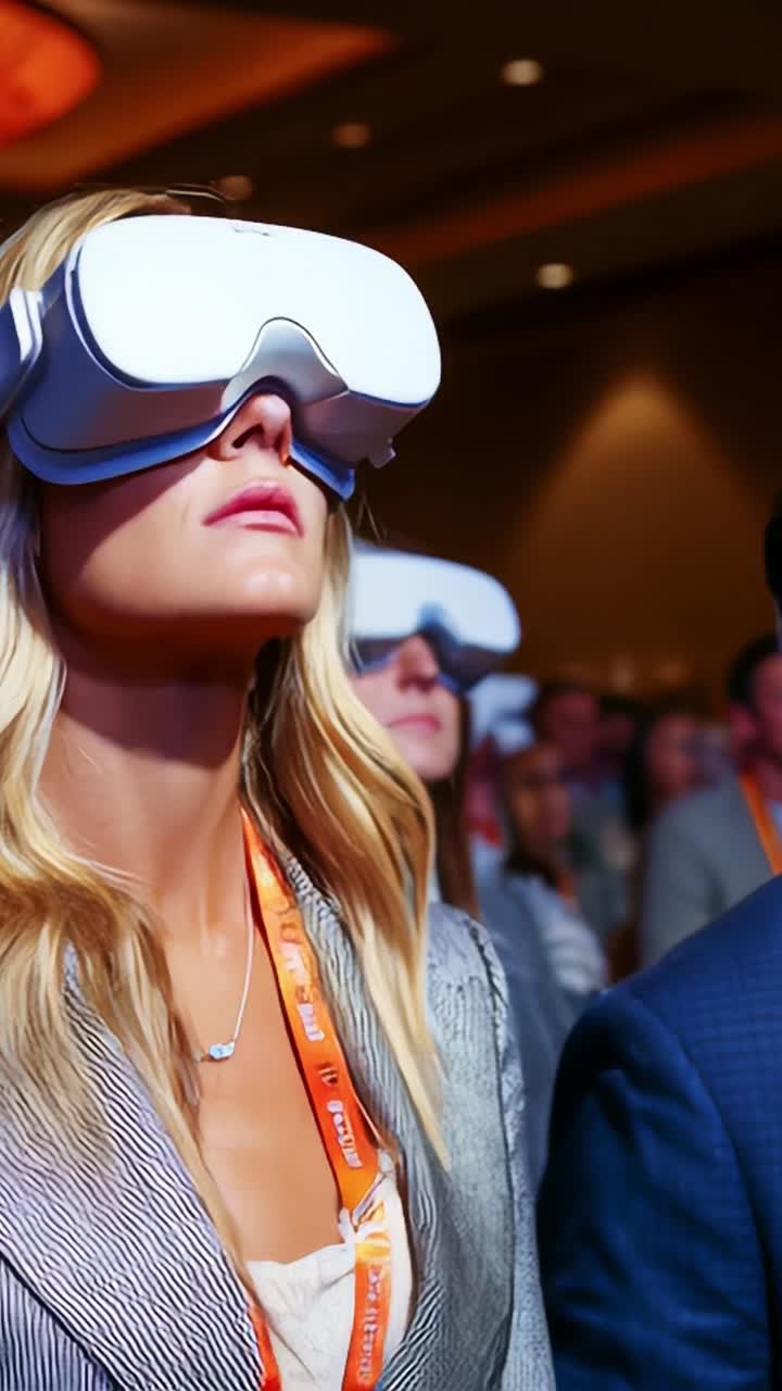 Audience Engaged in Virtual Reality Experience with VR Headsets at a Technology Event Showcasing Innovative Applications and Immersive Experiences