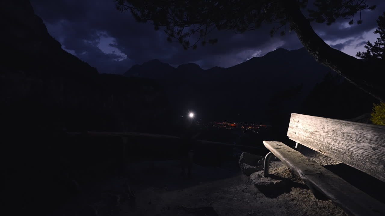 Night View of Alpine Village from Mountain Path