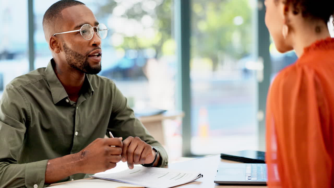 Handshake, interview and business people