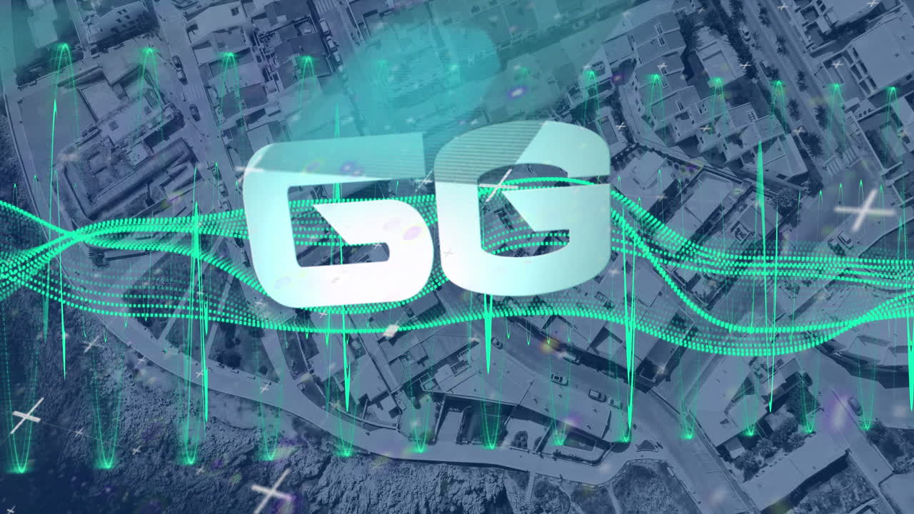 6g 텍스트, 도시 풍경 및 컴퓨터 데이터 처리의 애니메이션