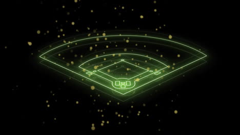 baseball field animation with glowing green lines and floating particles