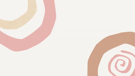 Animation-of-dark-pink,-brown-and-beige-nature-inspired-circular-forms-moving-on-pale-background