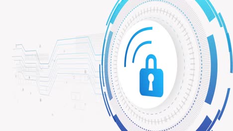 animation of network of connections and padlock on white background