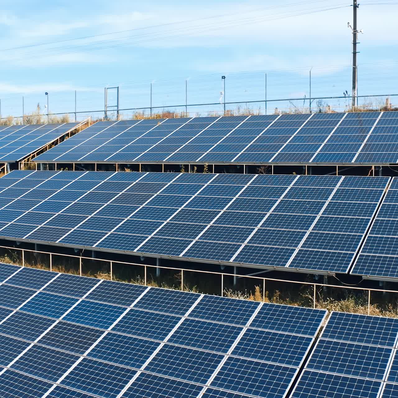 Ecology solar power station panels in the fields energy. Renewable green environmental technology landscapes
