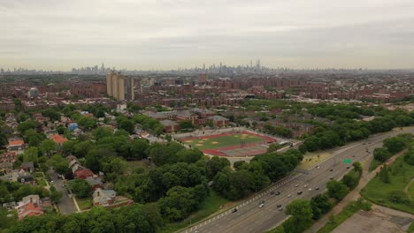 A-bird's-eye-view-over-a-parkway-on-a-cloudy-day